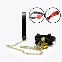 Черный воротник+Золотая цепь собак+вино красное с отверстием шарика+шелковая маска