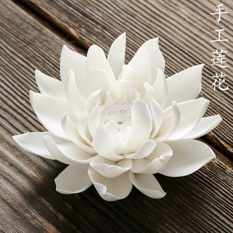 Rock head Pure handmade ceramic lotus white pink yellow artwork home with Bogu shelf root carving ornaments