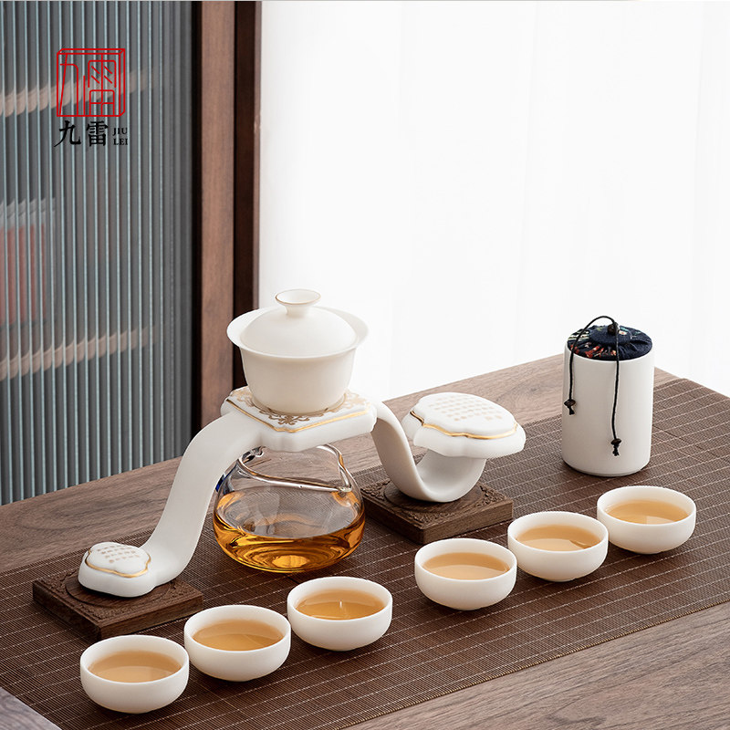 Lazy tea set for household lazy tea set for high-end kung fu tea set for white ceramic semi-automatic tea
