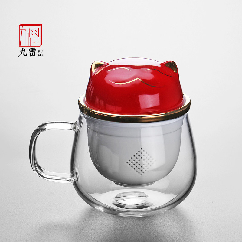 Focat Mouse ceramic Jired transparent and heat-resistant glass bubble tea cup with filter tea cup Office cup Tea water separation