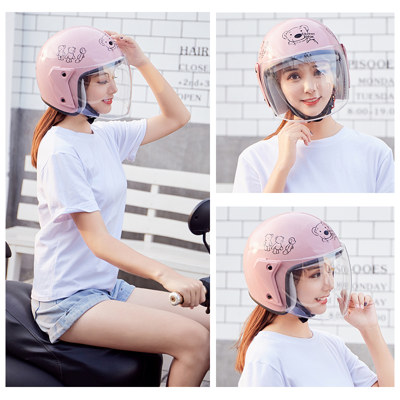 Electric battery motorcycle helmet gray men and women cute warm autumn and winter half helmet sunscreen helmet four seasons universal