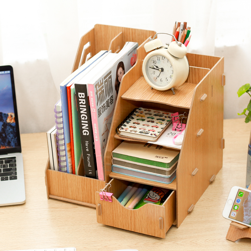 Versatile student cute bookshelves Creative minimalist office Supplies Grand total thepaperwork Desktop above folder containing box a4 File shelf Bar frame Wooden Multilayer Vertical Information Shelf-Taobao