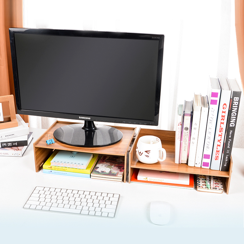 Computer booster rack office shelf adjustable lifting multifunctional desktop storage shelf small simple dual screen wooden stand base