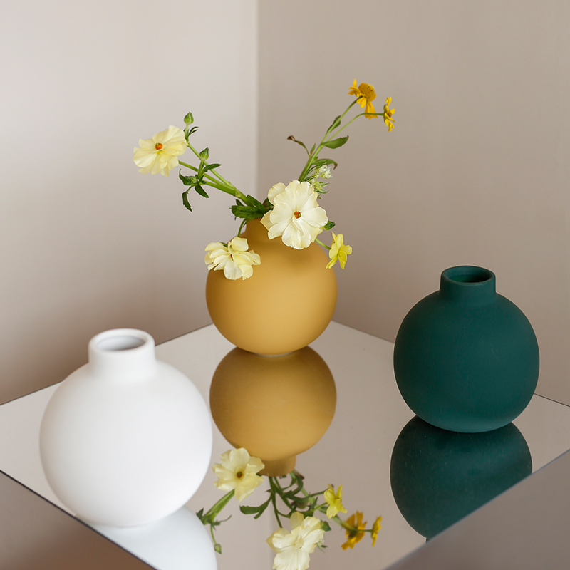 Gardenia Beauty Home Feel Rubber Velvet Spherical Ceramic Vase Nordic Morandi Color Minimalist Flowers Flower Flower Flower Flower