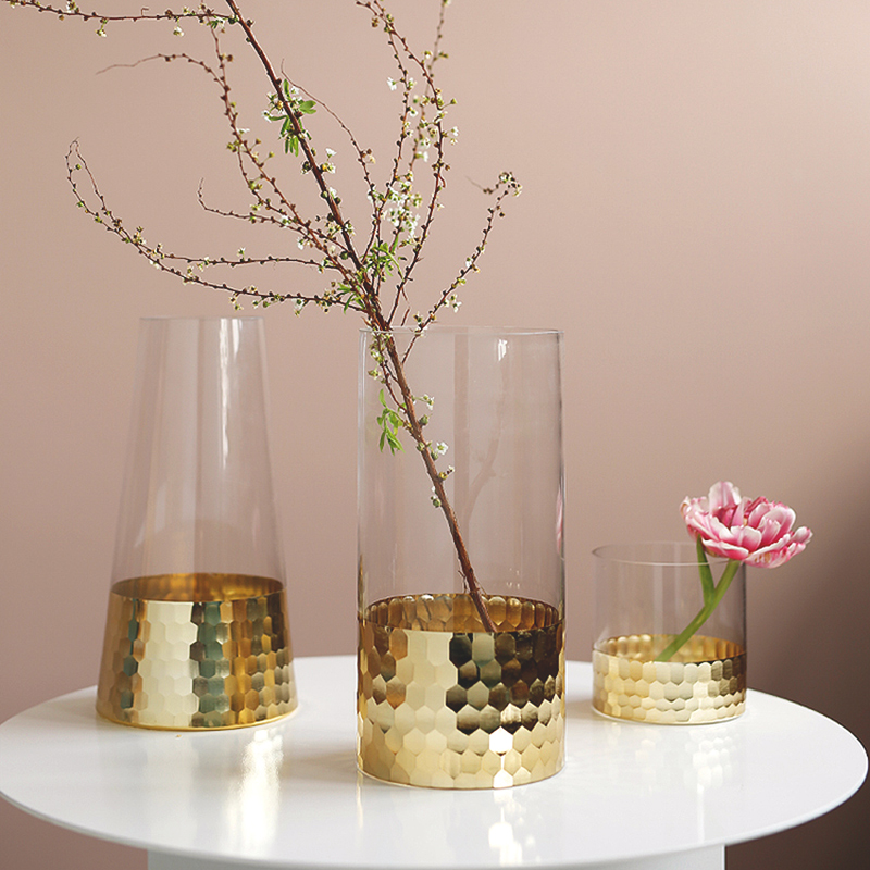 Gardenia Beauty Home Light Lavish Gold Honeycomb Glass Vase Nordic Transparent Dry Flowers Emulated Flower Pendulum with flower arrangement
