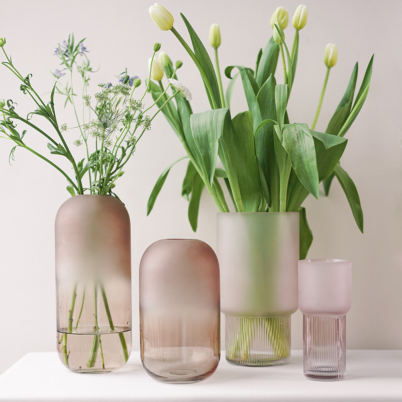 Gardenia Home Dark Pink Frosted Glass Vase Nordic Dry Flower Bouquet Simulation Flower Vase Hydroponic Transparent