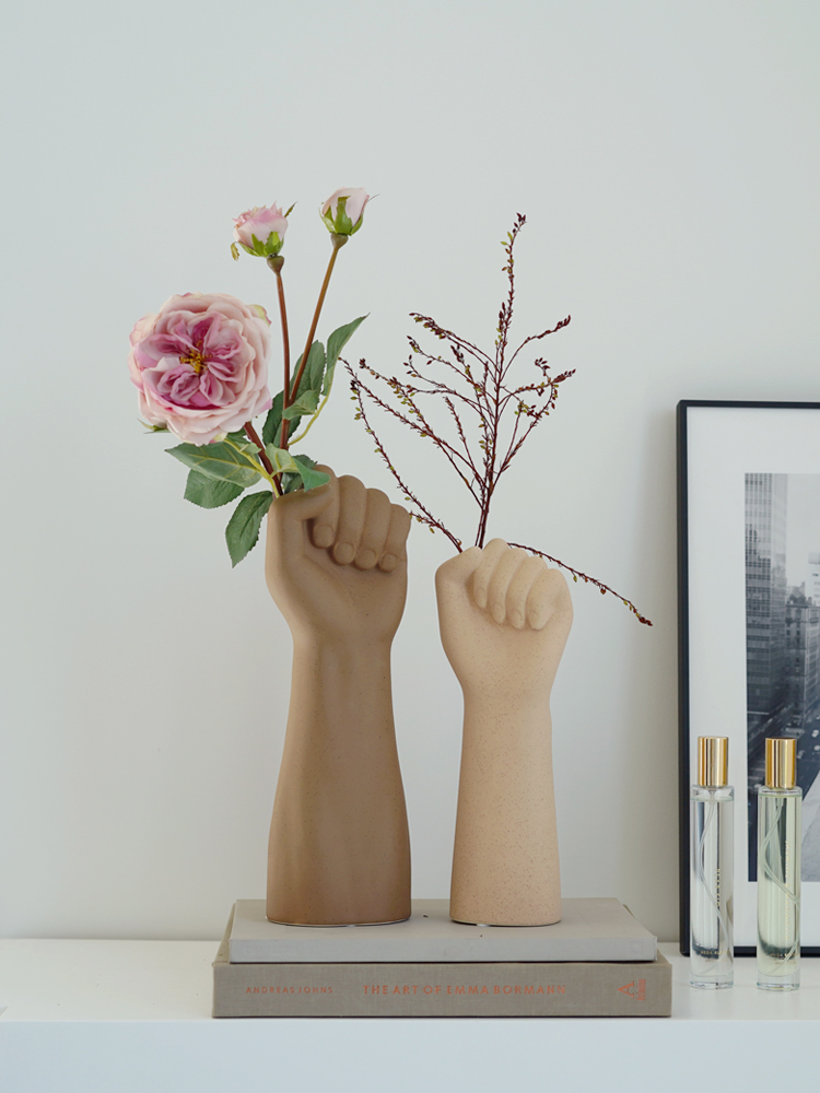 Gardenia home simulation flower dry flower vase ornaments Home accessories Creative art couple hand coarse pottery flower