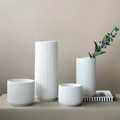 Zhi Meijia dry flower simulation flower arrangement vase Nordic simple white vertical stripe ceramic flower water culture
