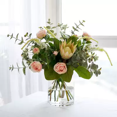 Zhimeijia rose bouquet imperial flower imitation flower ornaments ins living room decoration glass vase