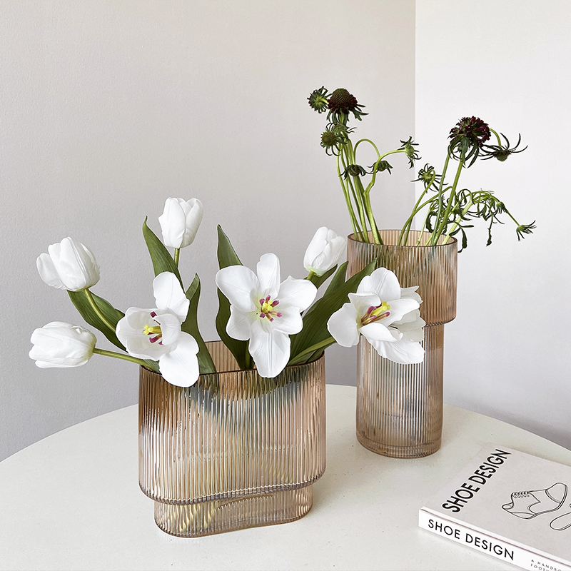 Gamei Jiaji vertical striped transparent glass vase in air dry flower decoration fittings plug flower flower light luxury