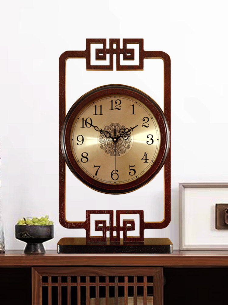 Solid wood vintage table clock desktop pendulum desktop floor clock Living room table clock New Chinese style display clock household ornaments