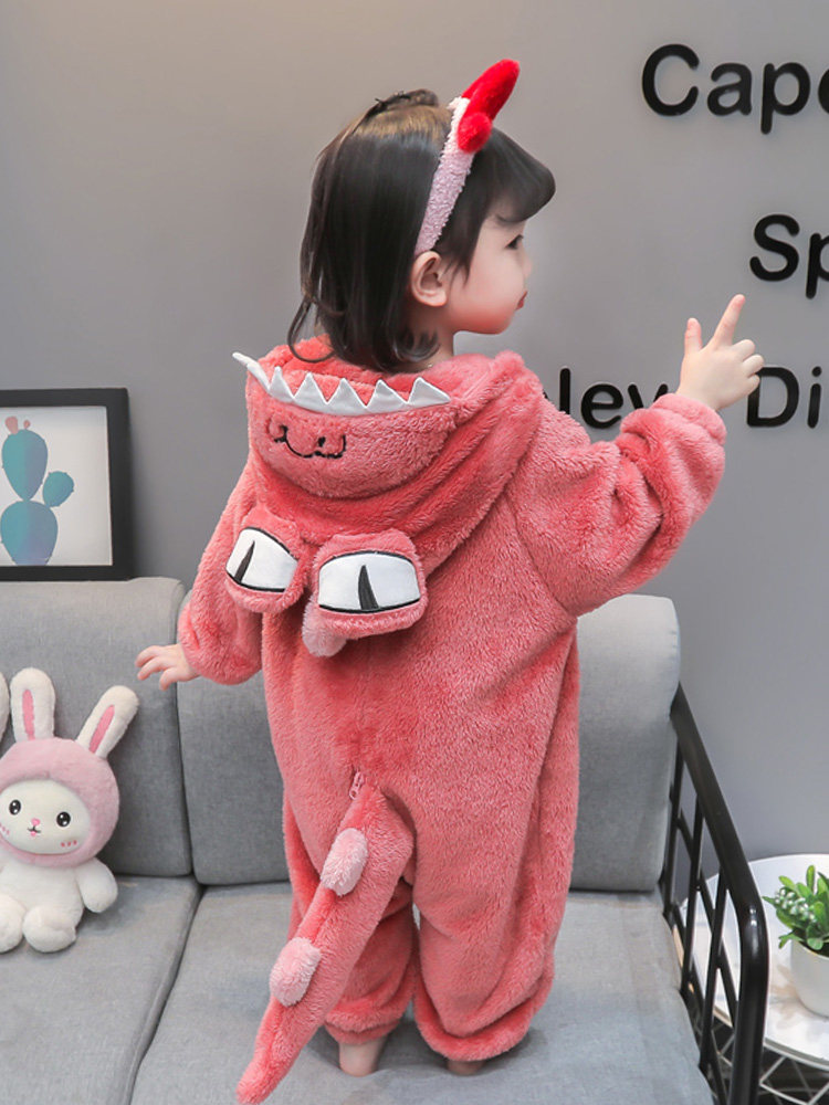 GIRLS ONE-PIECE PAJAMAS FALL WINTER FLANNEL GIRLS BABY BABY CORAL VELVET KIDS WINTER DINOSAUR LOUNGEWEAR