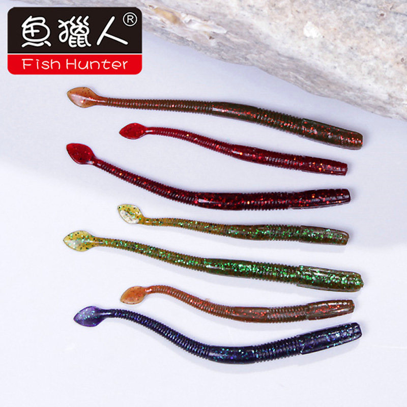 Fish Hunters Noodle Worms Fresh Water Fake Bait Unleaded Slow Down Road Subsea Bass specializes in Black Pit Reverse Fishing Texas Fishing Group Soft bait