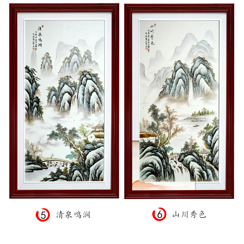 Jingdezhen porcelain plate painting hill high water is long sitting room background wall porch study bedroom adornment household hangs a picture