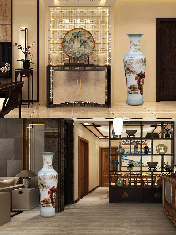 Jingdezhen ceramic floor big vase color ink landscape painting of modern home living room decoration porcelain large furnishing articles