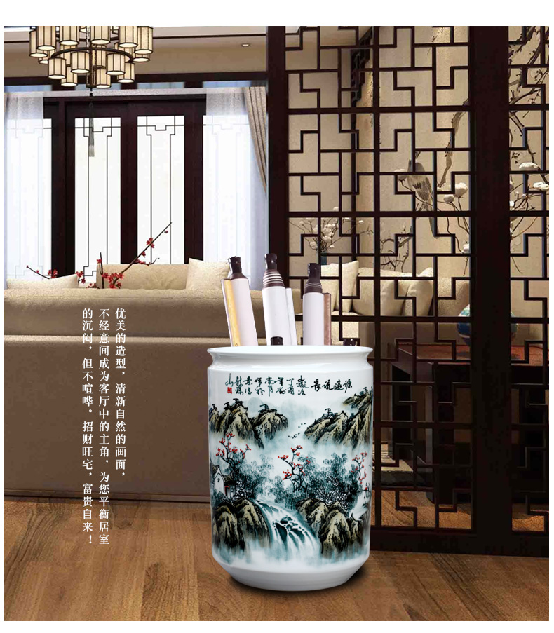 Jingdezhen ceramics hand - made quiver large vases, decorative furnishing articles sitting room floor painting and calligraphy tube of calligraphy and painting scroll cylinder