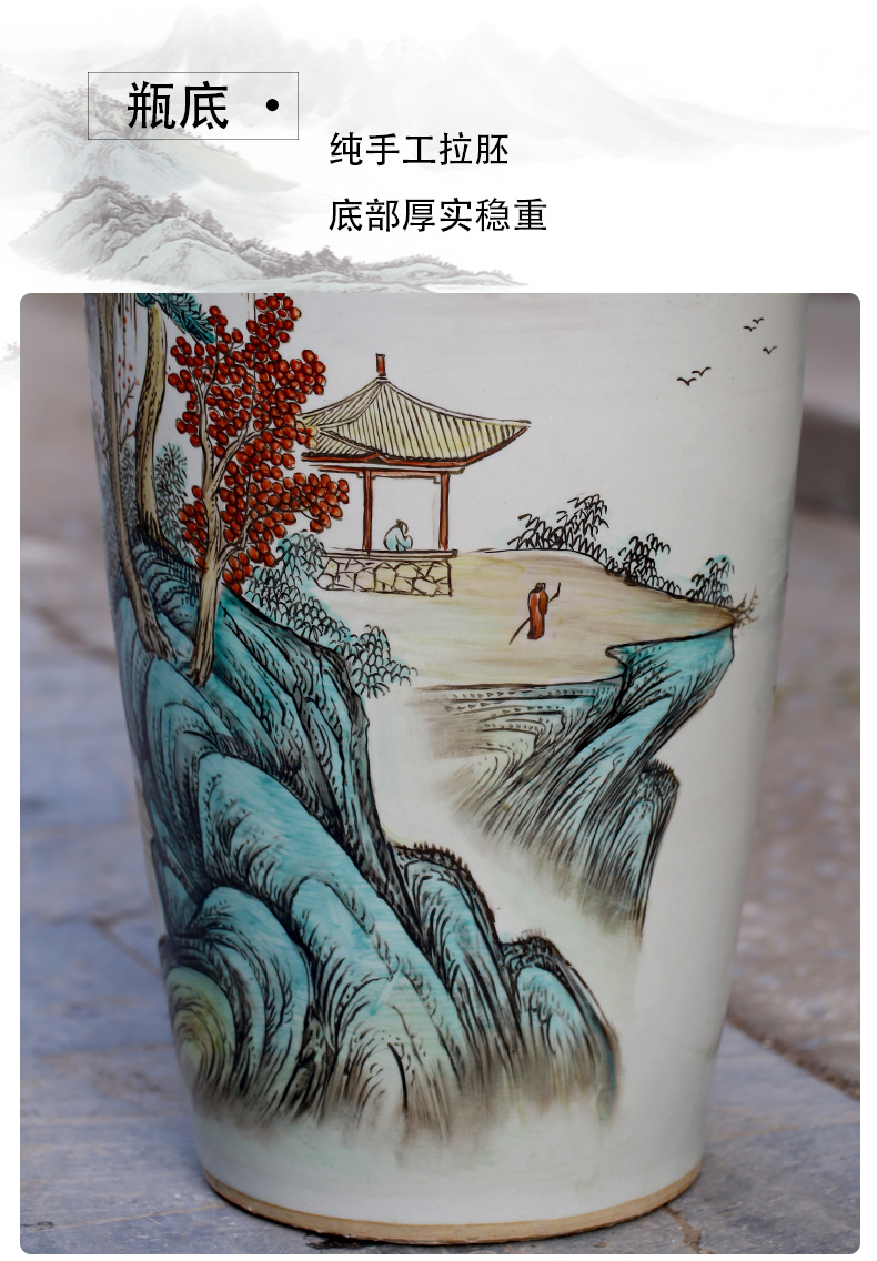 Jingdezhen ceramics powder enamel handpainted landscape ground sitting room big vase household of Chinese style decorative furnishing articles