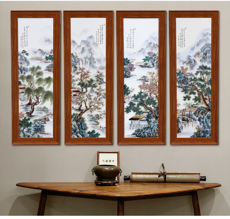 Jingdezhen study of new Chinese style of sitting room adornment four panel strip quadruple landscape of traditional Chinese painting hangs a picture scroll calligraphy and painting