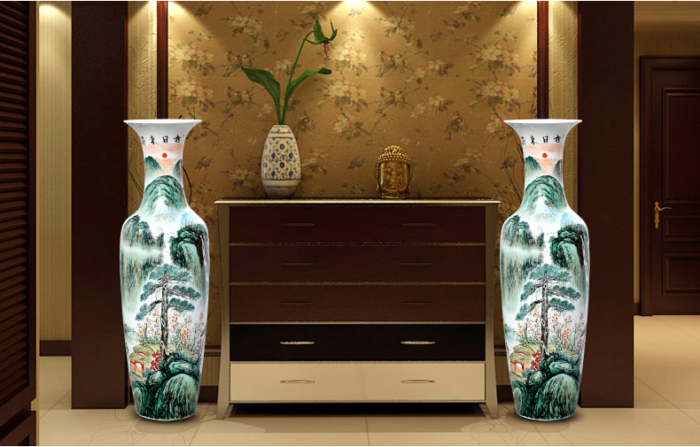 Jingdezhen ceramics hand - made scenery the sunrise, the sitting room of large vase Chinese decorative gift a large place