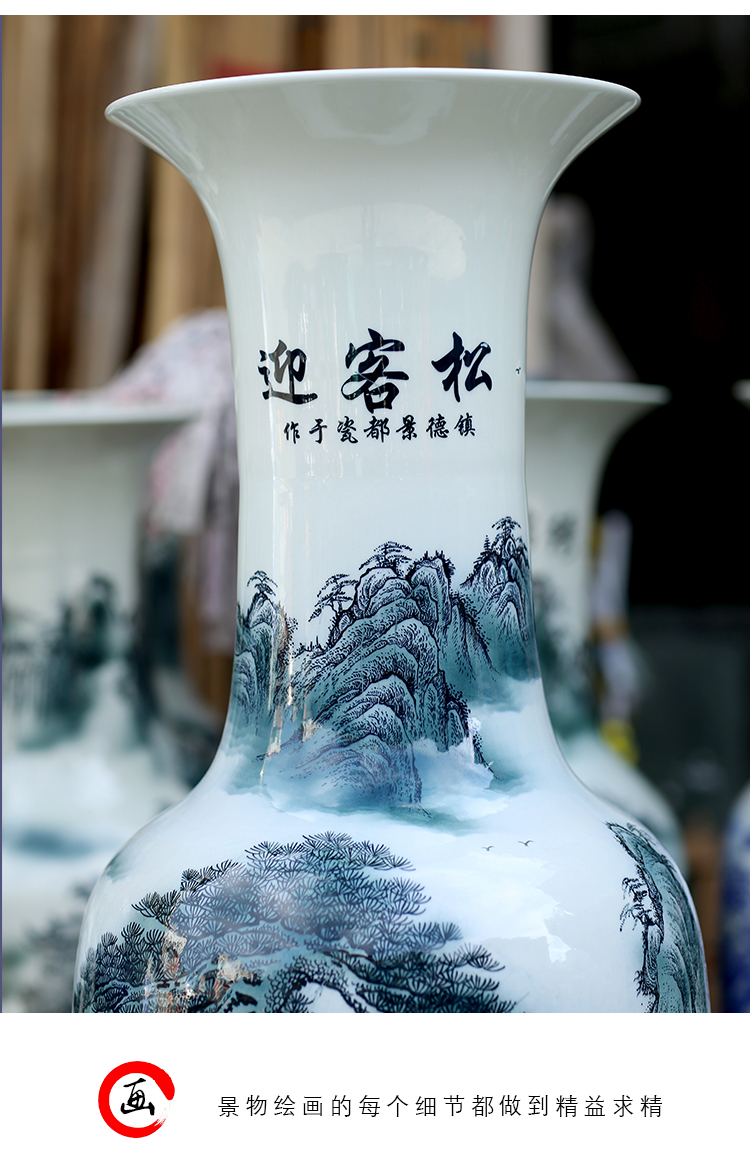 Jingdezhen blue and white porcelain guest - the greeting pine TV ark of large vase household the sitting room porch place opening gifts