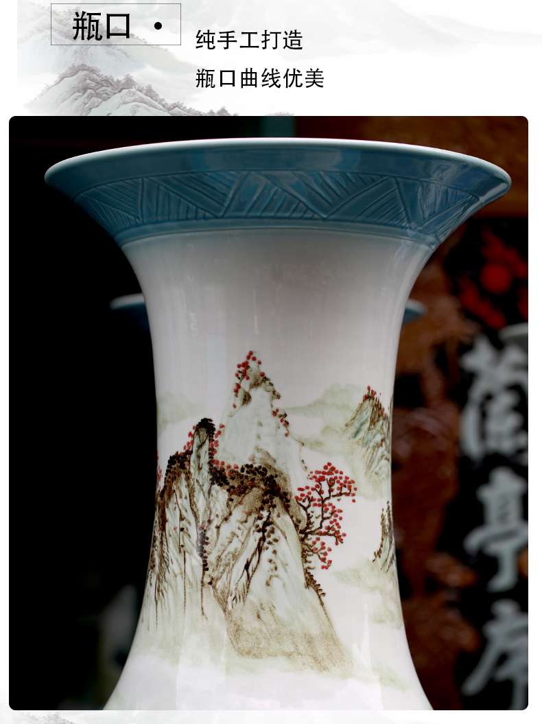 Jingdezhen hand - made color ink landscape ceramic vase of large new Chinese style living room decorate bottle hotel furnishing articles