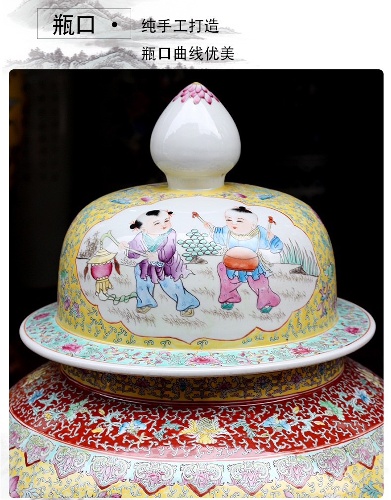 Jingdezhen ceramic general hand - made figure painting of large vase 18 Luo Hantu tank sitting room temple furnishing articles
