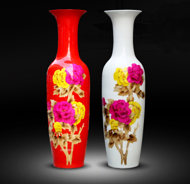 Jingdezhen ceramics straw painting peony landing big vase home sitting room adornment hotel housewarming furnishing articles