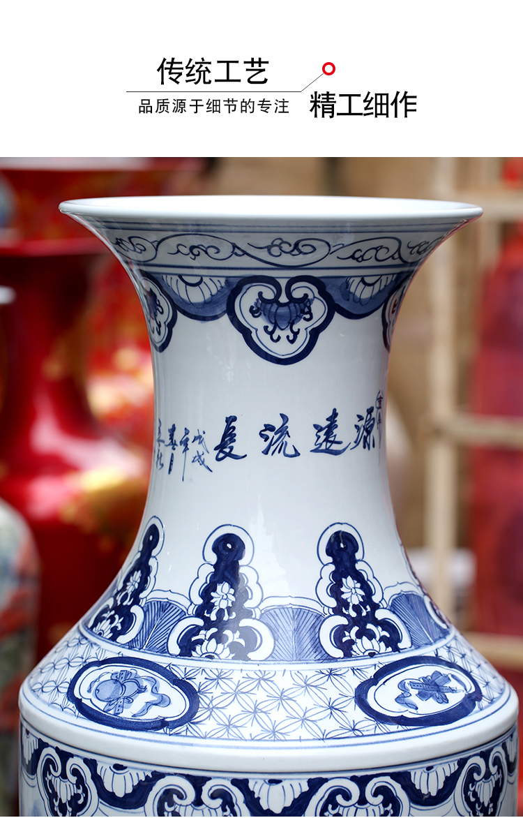 Jingdezhen blue and white porcelain painting has a long history of large vase household, sitting room, TV ark, furnishing articles study adornment