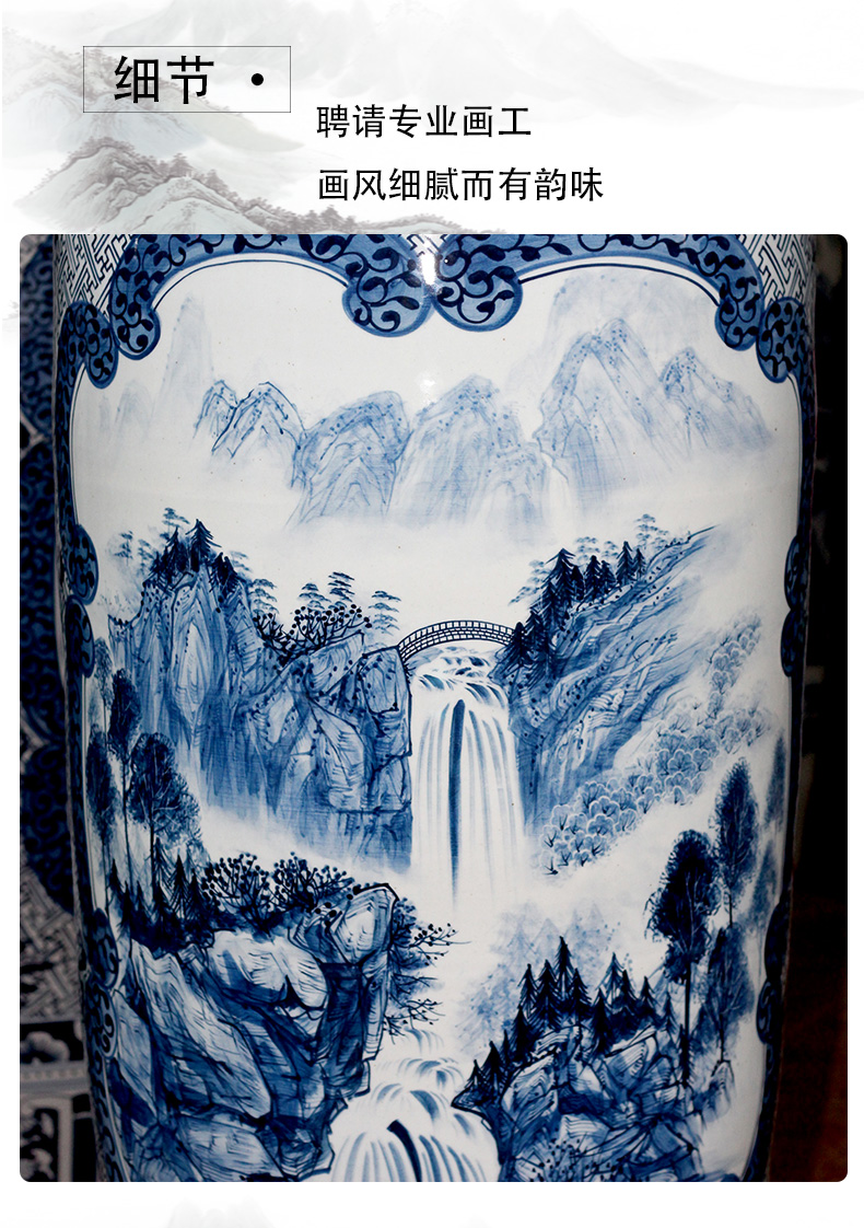 Large antique hand - made scenery of blue and white porcelain vase Chinese jingdezhen ceramics sitting room decorates porch crafts