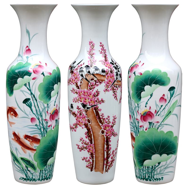 Hand draw name plum blossom put lotus 80 cm high landing big vase of porcelain of jingdezhen ceramics sitting room adornment is placed