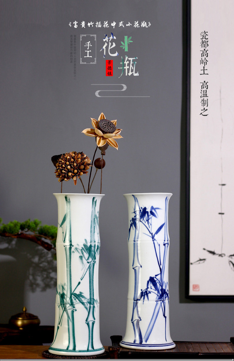 Jingdezhen ceramics tube lucky bamboo vases, flower arranging is placed in the sitting room the desktop, straight aquatic culture flower arrangement