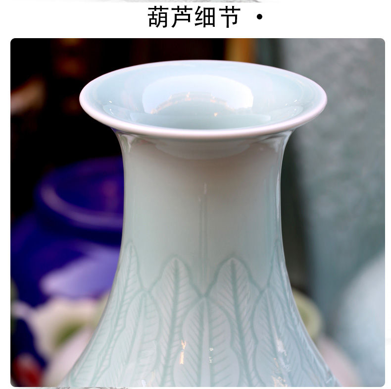 Jingdezhen single glaze hand - carved bound lotus flower ceramic vase of large household living room a study Chinese furnishing articles