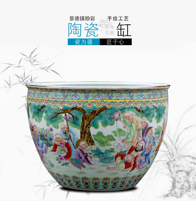 Jingdezhen chinaware lotus bowl lotus tortoise cylinder painting and calligraphy calligraphy and painting scroll feng shui plutus daikin cylinder aquarium