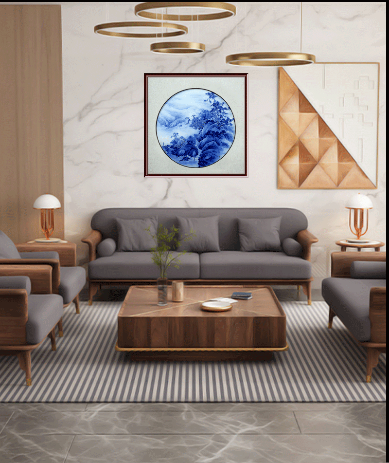 Jingdezhen blue and white porcelain painting landscape painting porcelain plate painting the sitting room adornment study modern sofa setting wall hang a picture