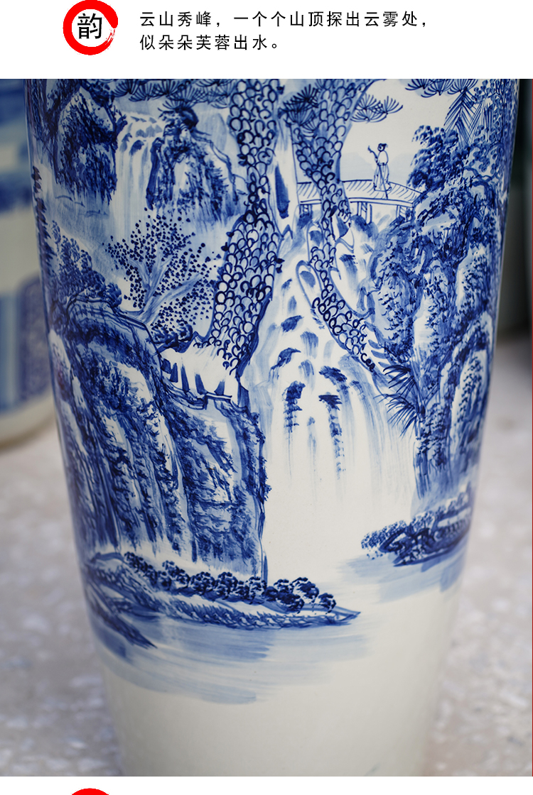 Jingdezhen blue and white porcelain hand - made yunshan xiufeng ceramics of large vases, furnishing articles sitting room TV ark, adornment