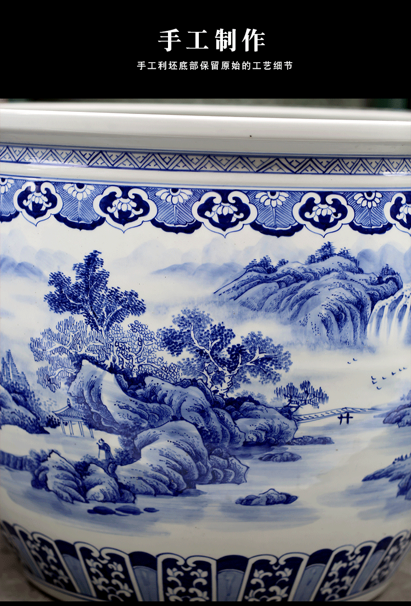 Jingdezhen blue and white porcelain has a long history in the hand - made landscape painting ceramic aquarium courtyard sitting room floor furnishing articles the tortoise cylinder