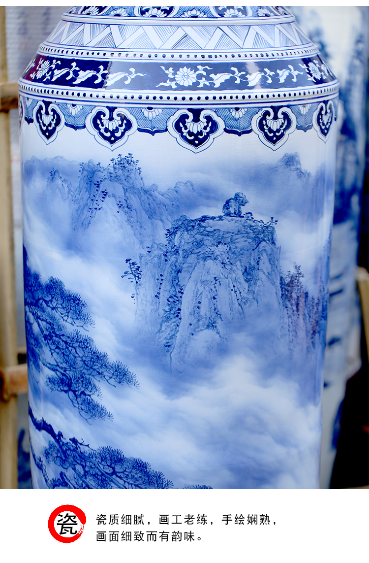 Jingdezhen blue and white porcelain painting pine greet chaoyang landing big vase courtyard sitting room adornment company lobby furnishing articles