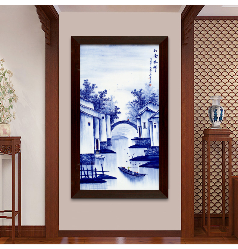 Sitting room background wall adornment of new Chinese style household jingdezhen blue and white freehand brushwork in traditional Chinese hand - made usual paintings corridor wall paintings