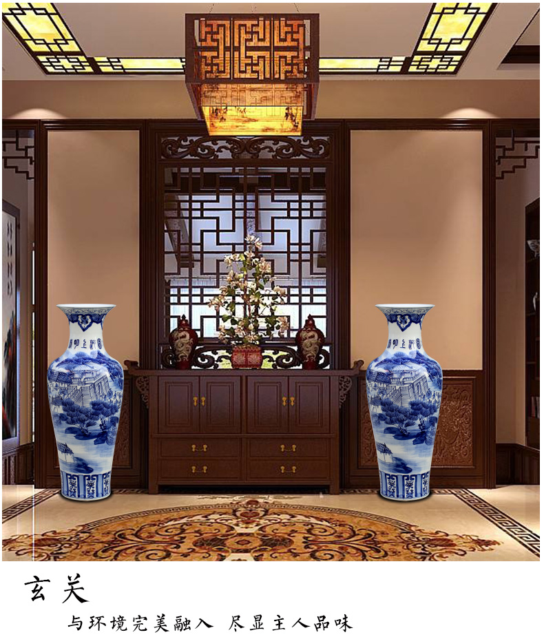 Jingdezhen ceramics qingming scroll large blue and white porcelain vase home sitting room floor furnishing articles study adornment