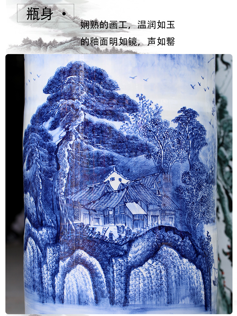 Jingdezhen ceramic vase of large sitting room adornment large - sized quiver furnishing articles hand - made of blue and white porcelain hotel gift