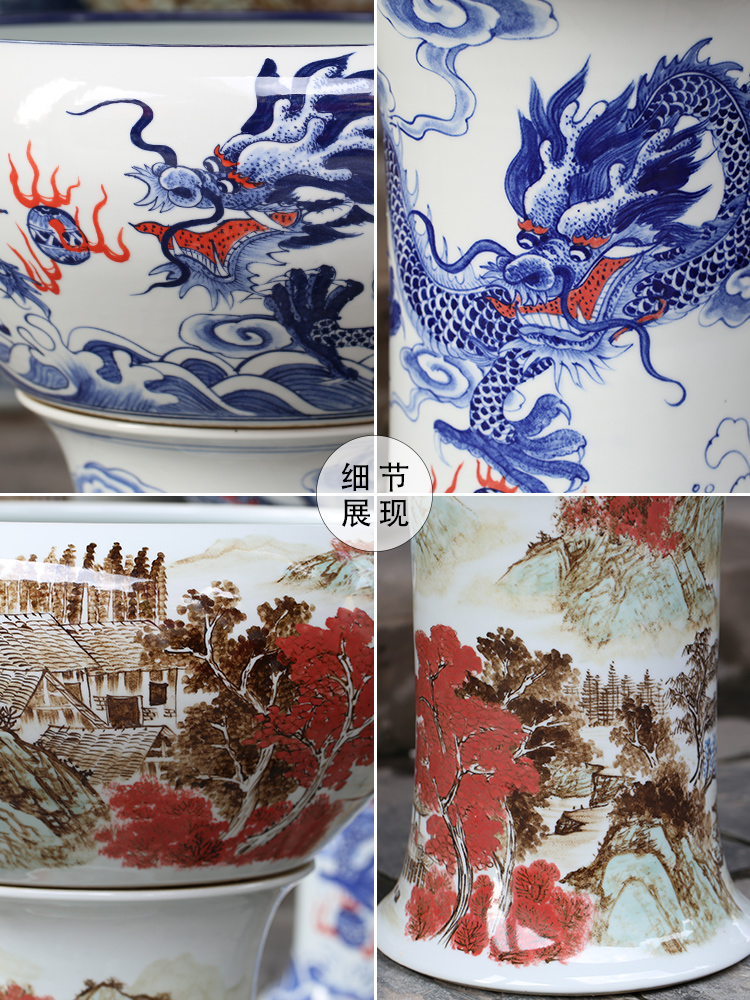 Ceramic aquarium jingdezhen porcelain base creative goldfish bowl high water shallow tortoise cylinder water lily breed fish bowl lotus flowers