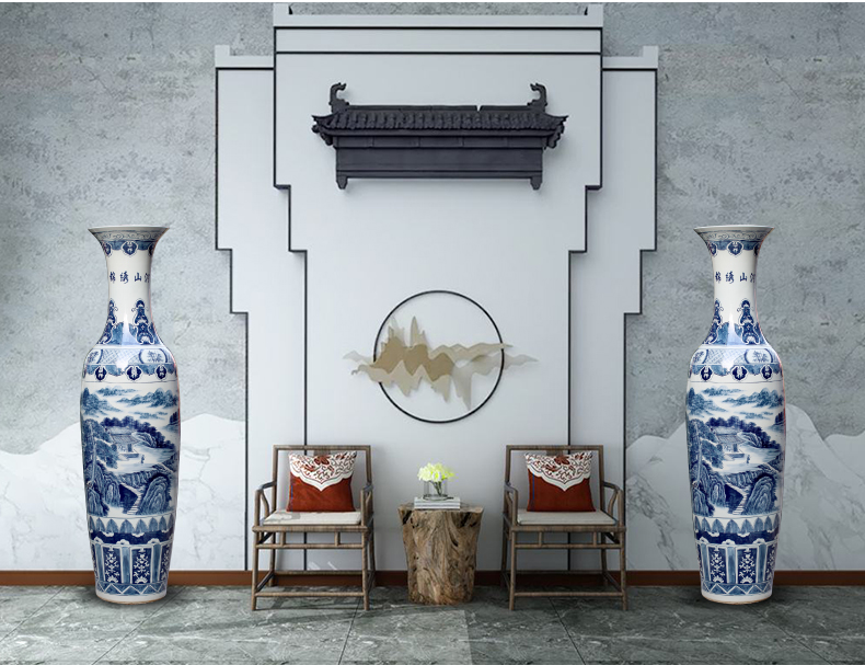 Jingdezhen ceramic vase of large sitting room adornment hand - made of blue and white porcelain hotel opening gifts corridor furnishing articles