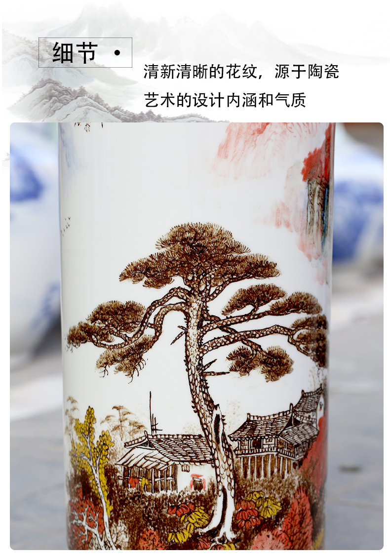 Jingdezhen ceramic hand - made sitting room adornment is placed high quiver of large red vase word calligraphy and painting scroll cylinder