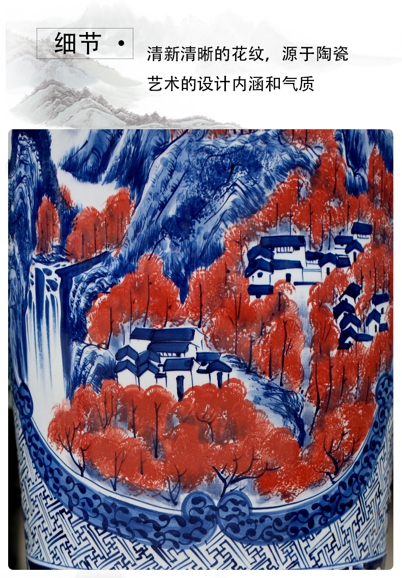 Jingdezhen ceramics hand - made landscape painting of large vase sitting room of Chinese style household decorative furnishing articles opening gifts