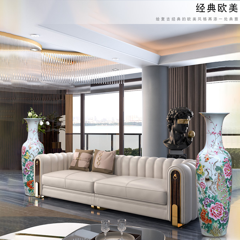 Jingdezhen ceramics hand - made pastel peacock peony of large vase household living room TV cabinet type furnishing articles