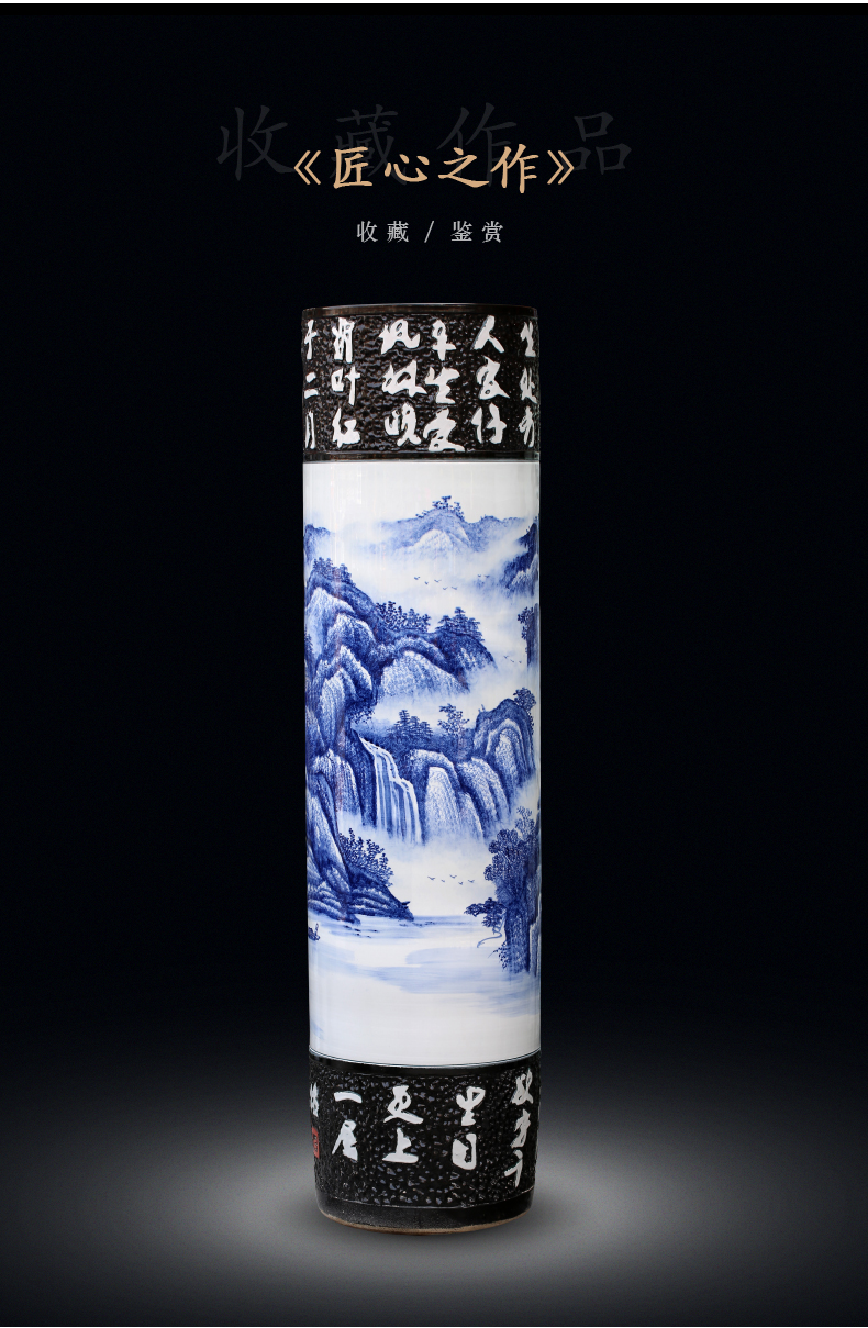 Jingdezhen ceramic vase of large sitting room adornment large - sized quiver furnishing articles hand - made of blue and white porcelain hotel gift