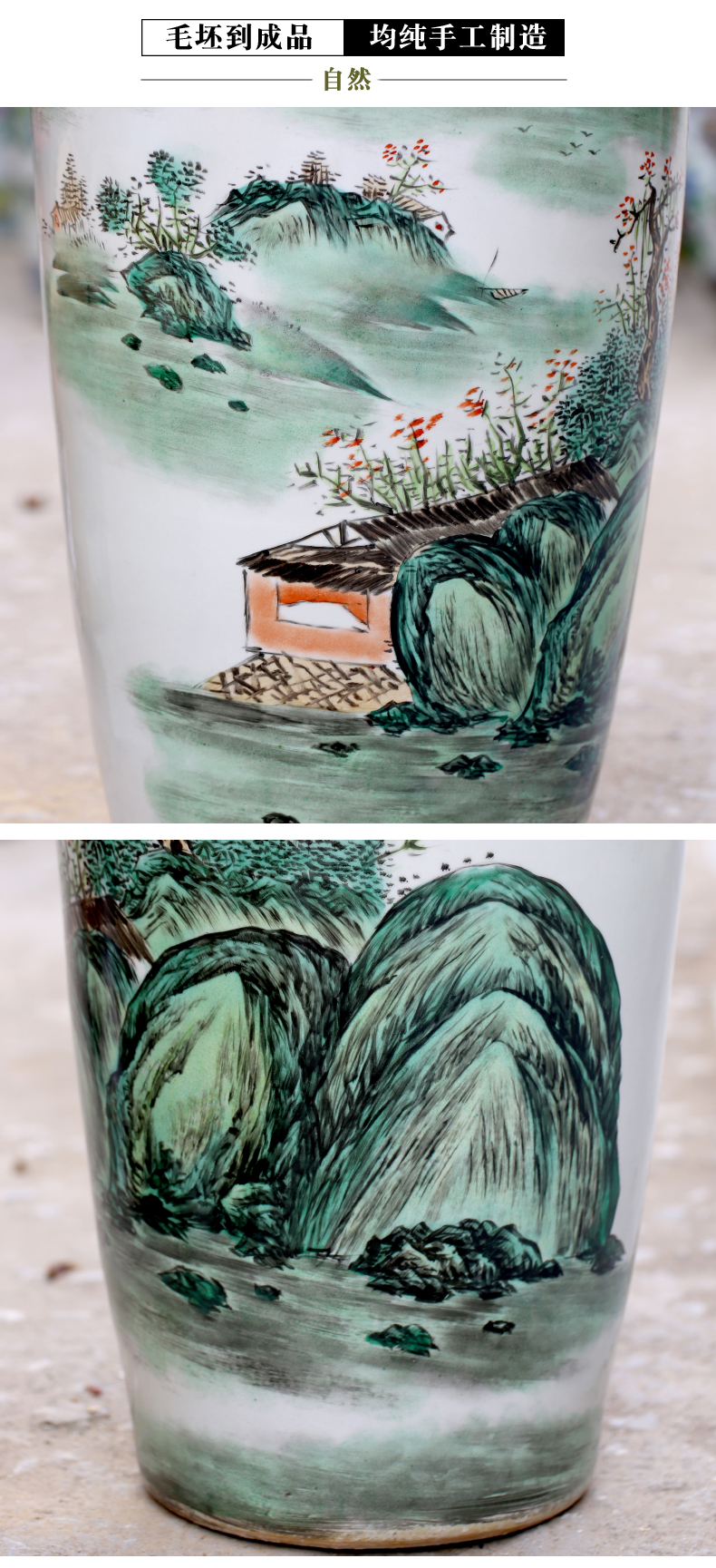 Jingdezhen hand - made pastel landscape ceramic large vases, large sitting room adornment hotel furnishing articles