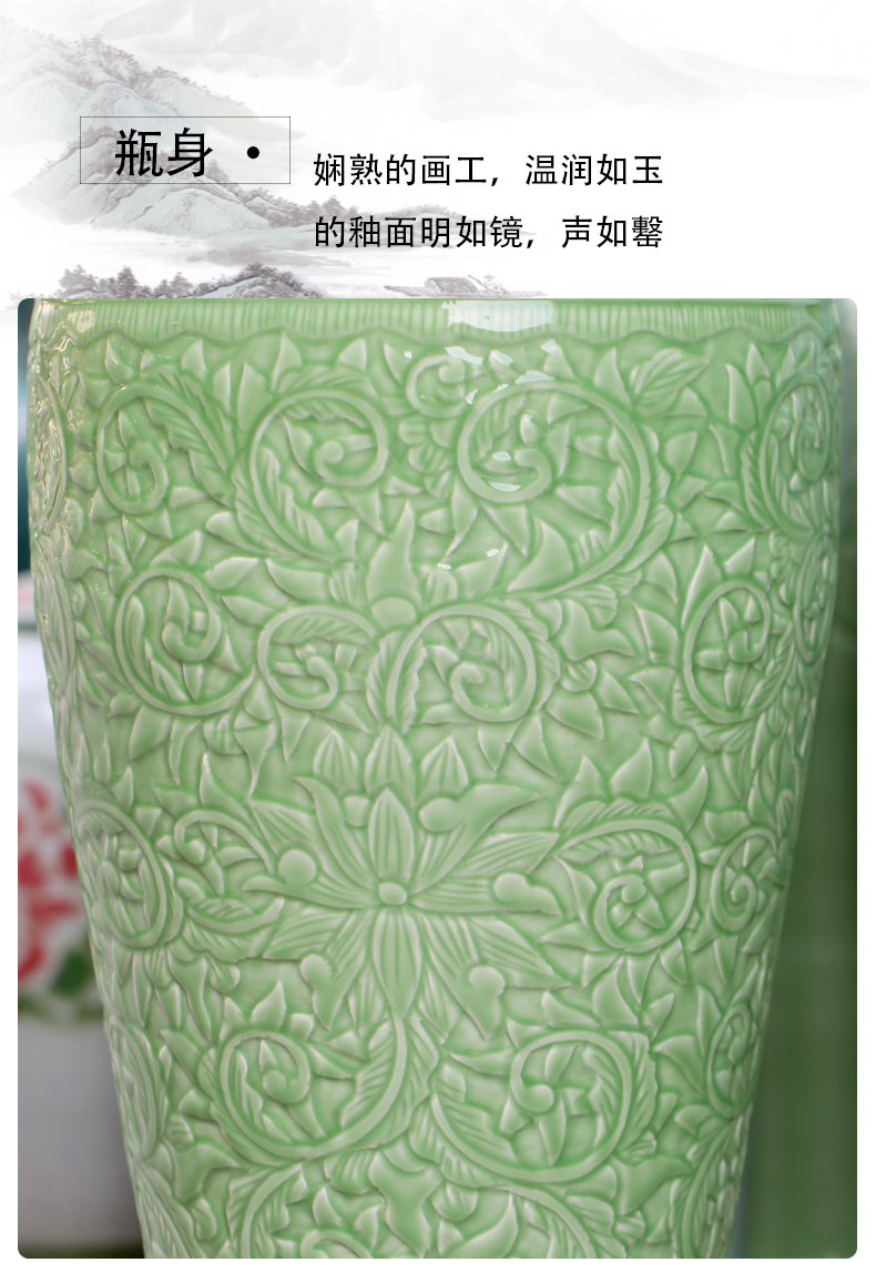 Jingdezhen sitting room of large vases, green glazed pottery, porcelain carved decorations study large hotel gift furnishing articles