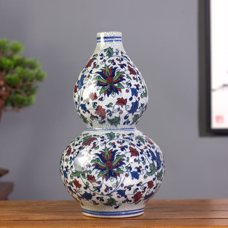 Archaize of jingdezhen ceramics up porcelain colorful flower vase ice crack Chinese style household adornment furnishing articles