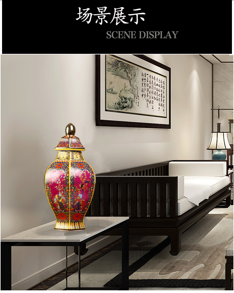 Jingdezhen porcelain qianlong enamel color floret bottle mesa sitting room rich ancient frame desktop new Chinese style household furnishing articles